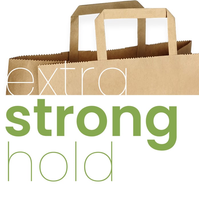extra strong hold - wytrzymałe, płaskie rączki toreb papierowych